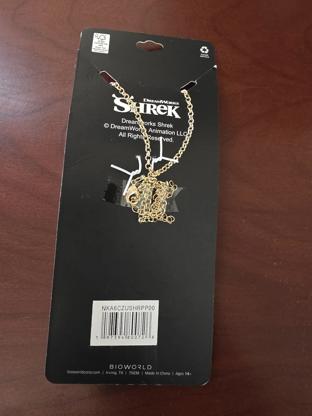 Bioworld Dreamworks Shrek Donkey Waffle  Necklace with Gold-tone Chain Charm
